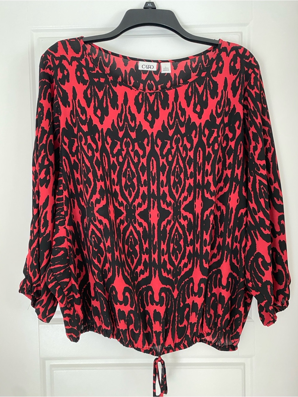 Cato Red and Black Printed Drawstring Top